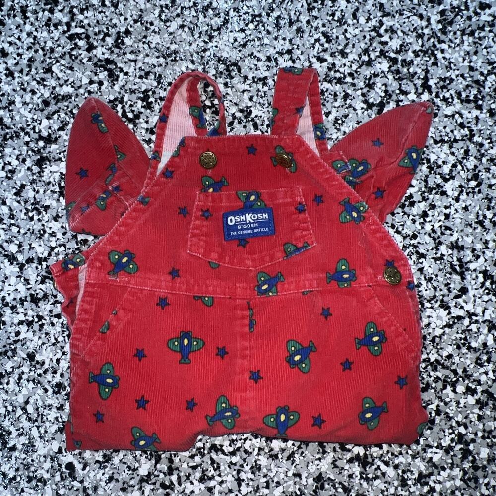 Oshkosh B'Gosh Baby Overalls 6-9M Baby Plane Airplane Corduroy Footed Vintage - Picture 7 of 7